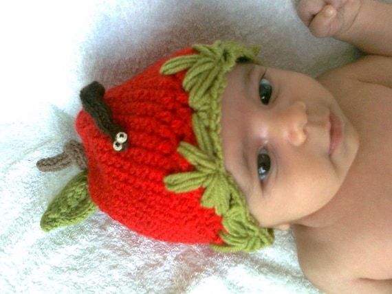 Apple Hat -Crocheted Baby  Hat  - for Baby or Toddler