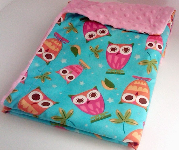 Owl Minky/Cotton Blanket and a Matching Pouch