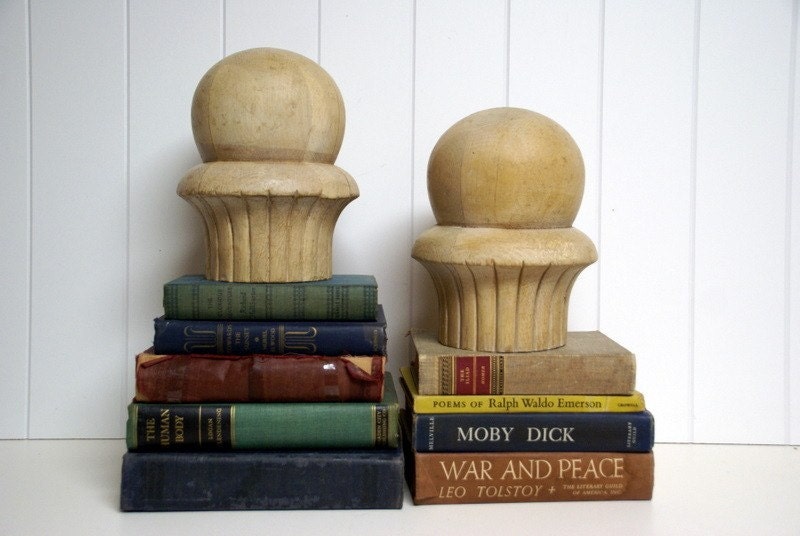 LAST PAIR - Shabby Upcycled Architectural Salvage Finial Bookends by speckleddog on Etsy