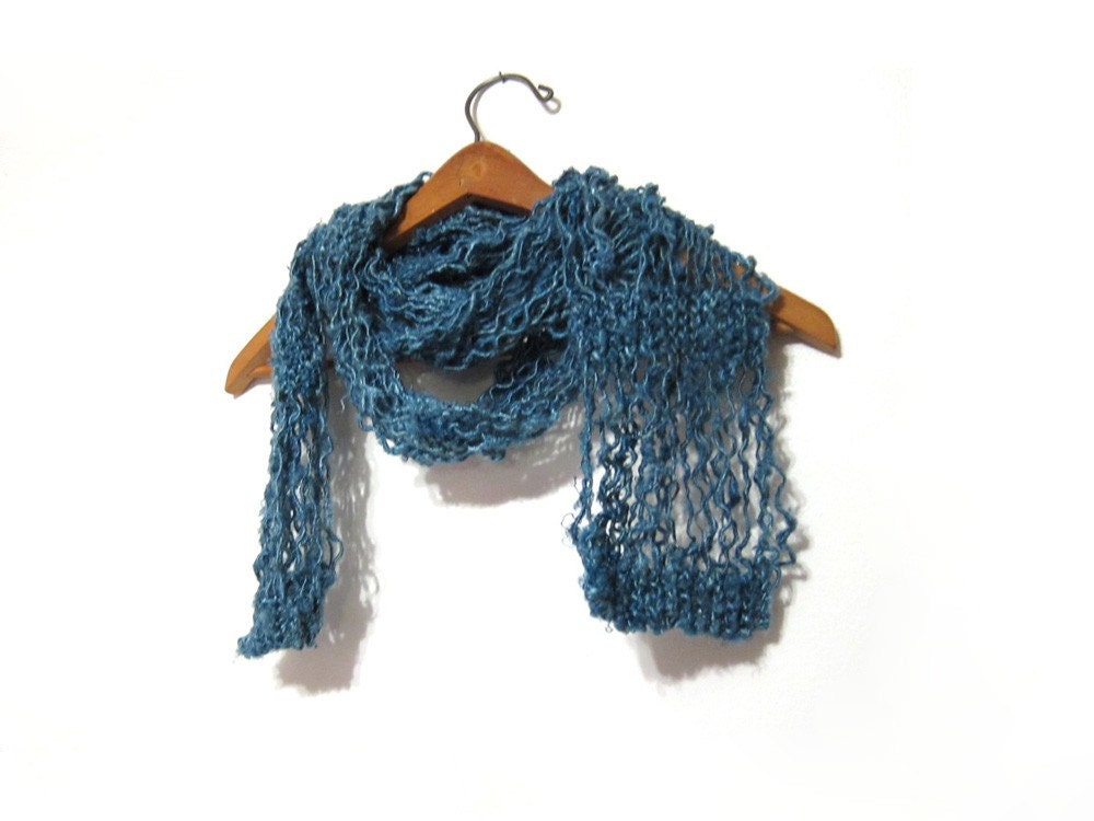Spring and Summer Scarf Handknit from Handspun  Fair Trade Eco Friendly Renewable Resource Vegan Banana Fibre Fiber in Teal by ImpossiblyAlice