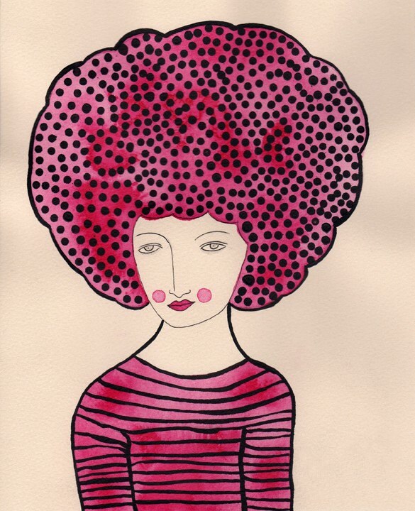 Shocking Pink Afro-Archival Print   SALE... Buy two, get one free