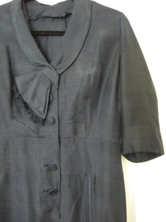 50's/ 60's navy blue 3/4 sleeve silk dress (s-m)