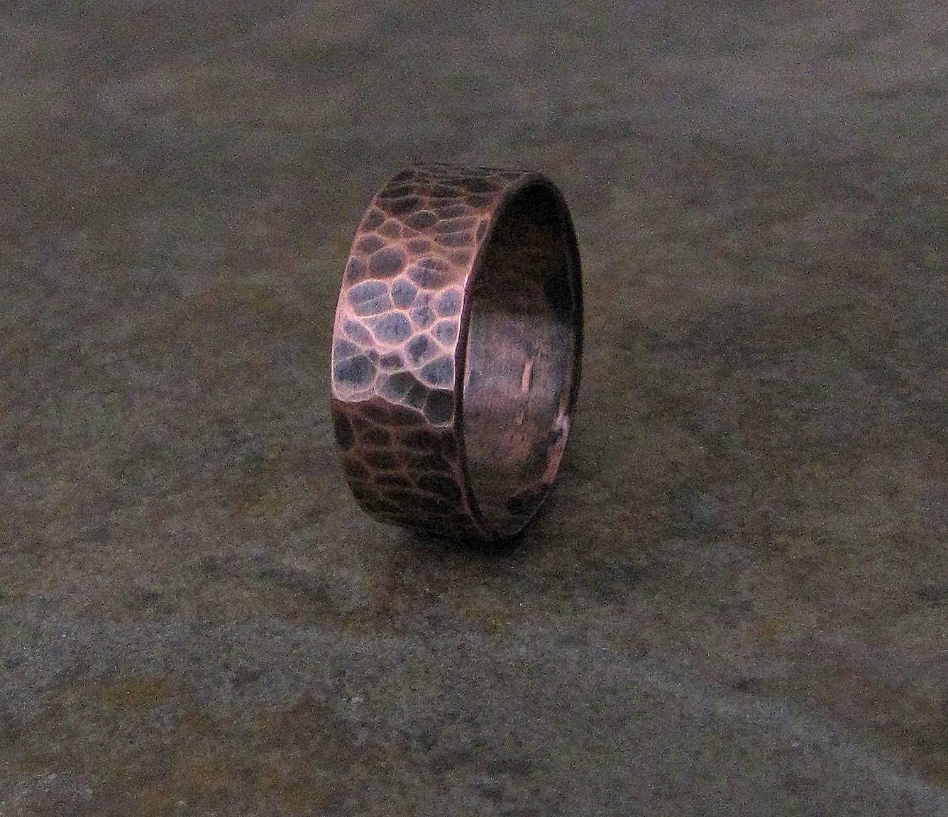 Mens Copper Hammered Wide Oxidized Ring Band by SilverSmack burnt sienna 