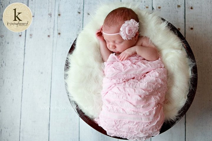 Pink Shabby Chic Ruffle Wrap and Rosette Headband - Great Photo Prop-