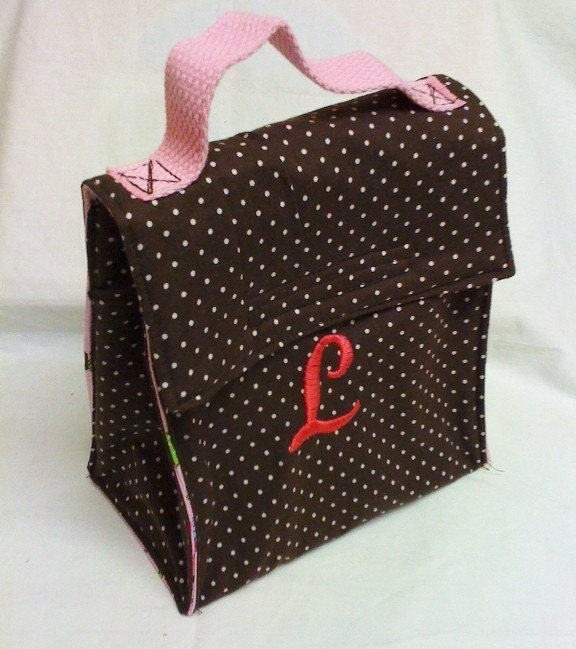 Brown Poke A Dot With Pink Cupcake Insulated Lunch Tote