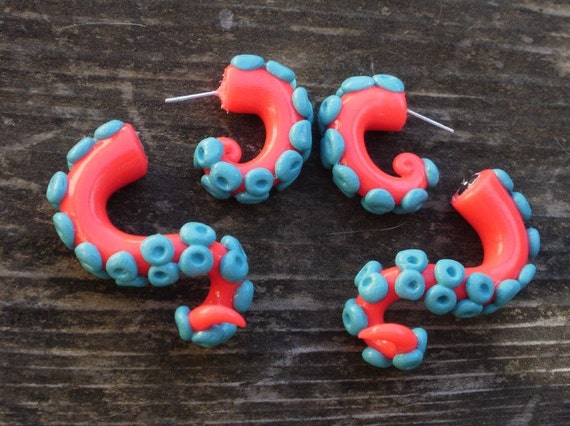 Coral Cephalopod Tentacle Earring