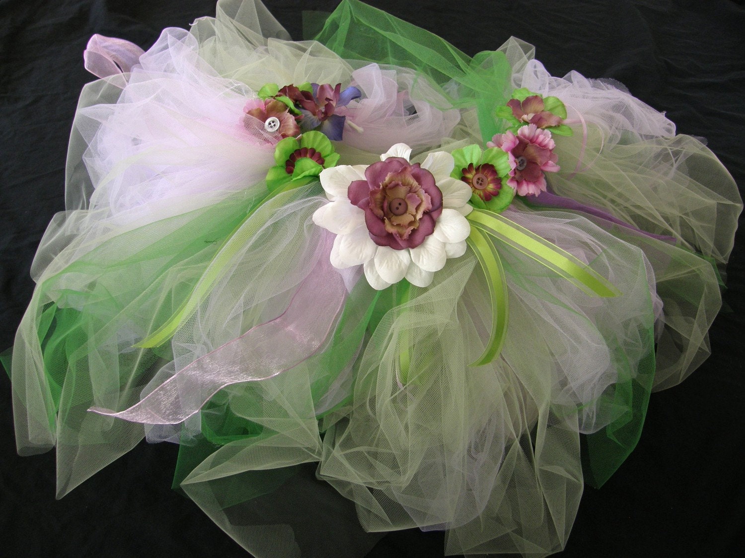 Unique and one of a kind - Fairy, princess, or butterfly purple and lime green tutu fits baby or girl- sizes available 12 months to size 6 - every little girls dream