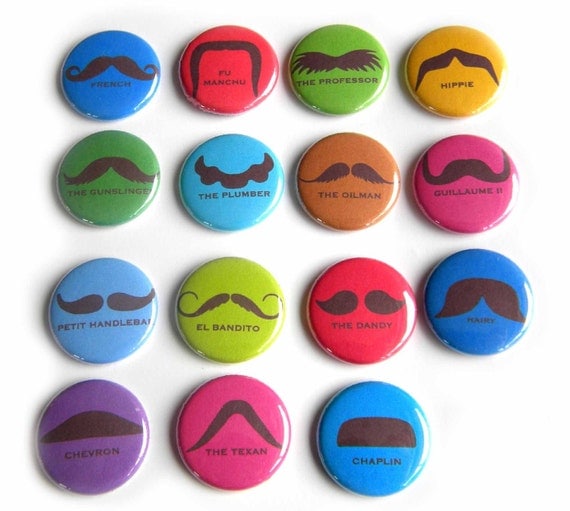 15 I Heart Mustaches Flat Back Buttons