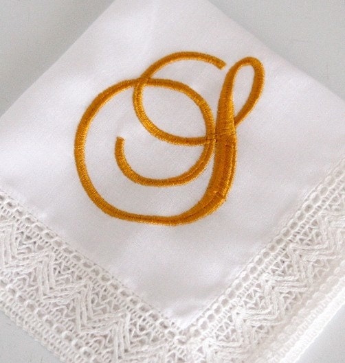 Monogrammed Something Blue Bridal Embroidered Handkerchief