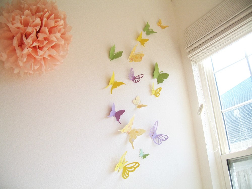 15 Assorted Multi-color Butterflies, Spring, Yellow, Green, Purple, Butterfly, Paper, Wall Decor, Hanging, Decal, 3D, Stickers, Nursery, Baby, Wedding Decor, Baby Shower, Girls Room, Cardstock, Eco-friendly Handmade by Simplychiclily Etsy