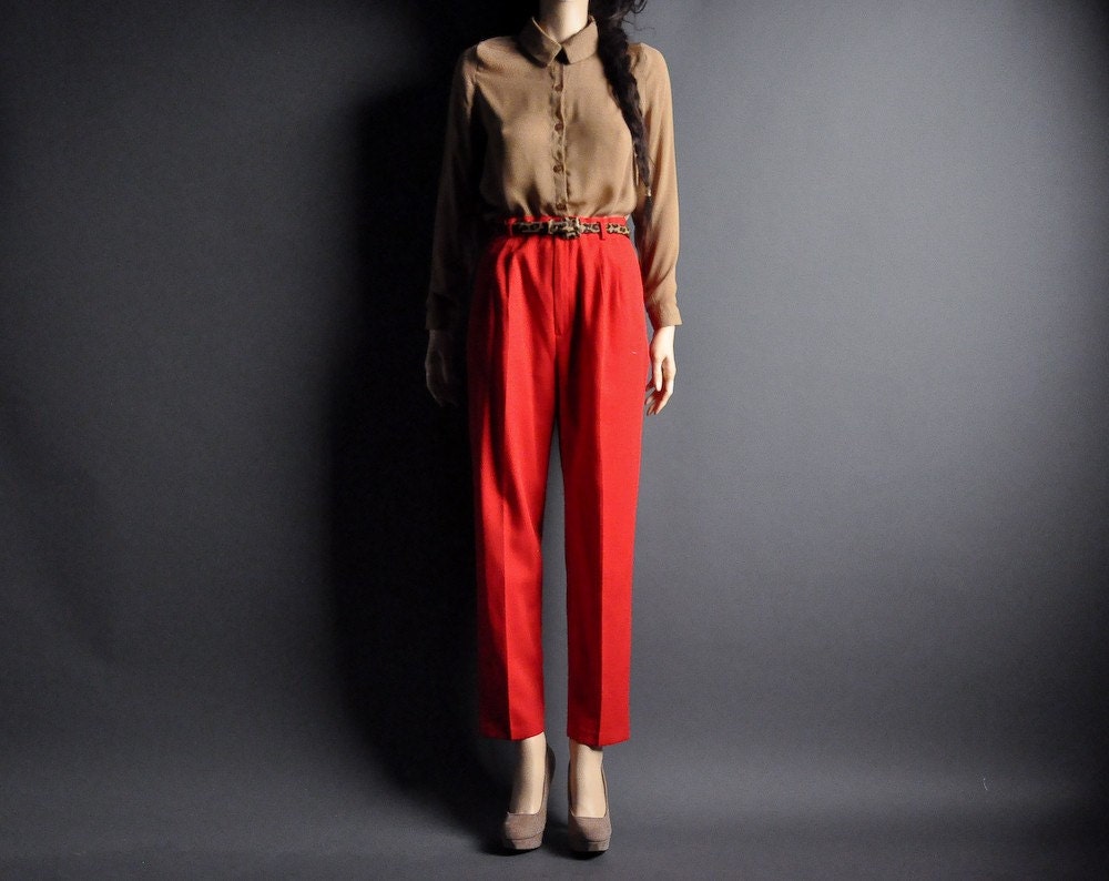 vintage 80s red woven high waist trousers