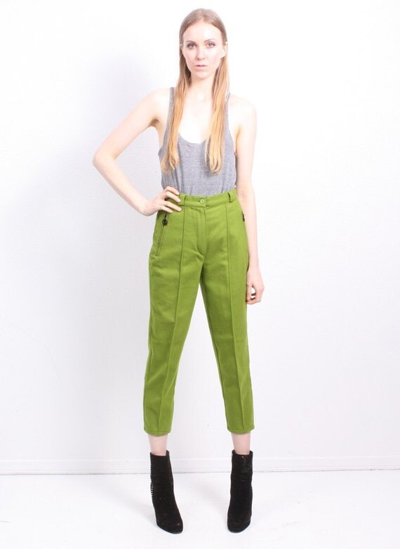 Benetton Green Wool Cropped Trousers
