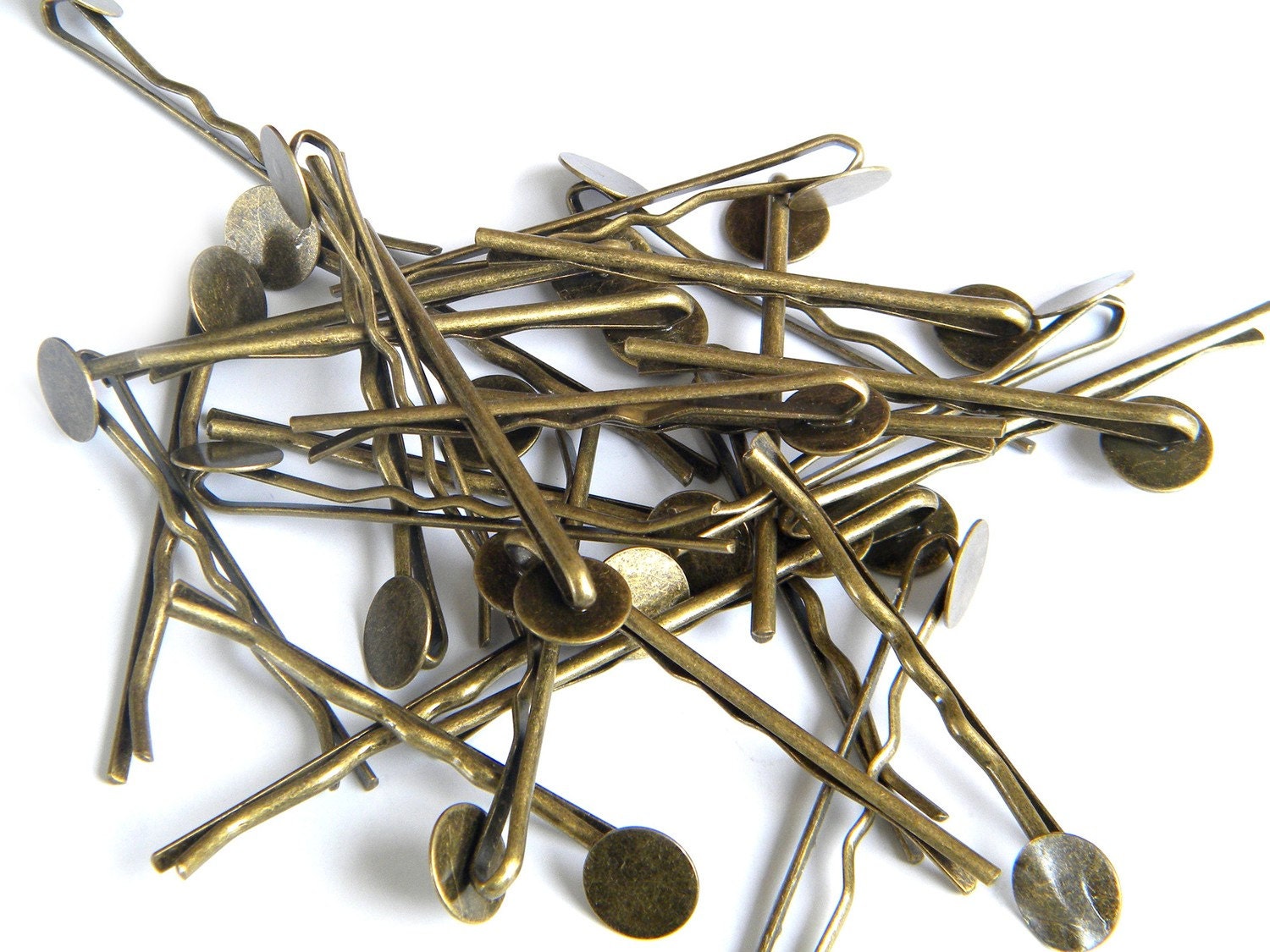 25 Antique Brass Plated Bobby Pins with Gluing Pad