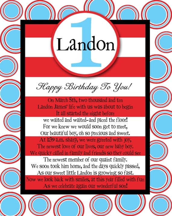 8x10 Birthday POEM great as a centerpiece, book insert, gift for your little one MODERN BEBE