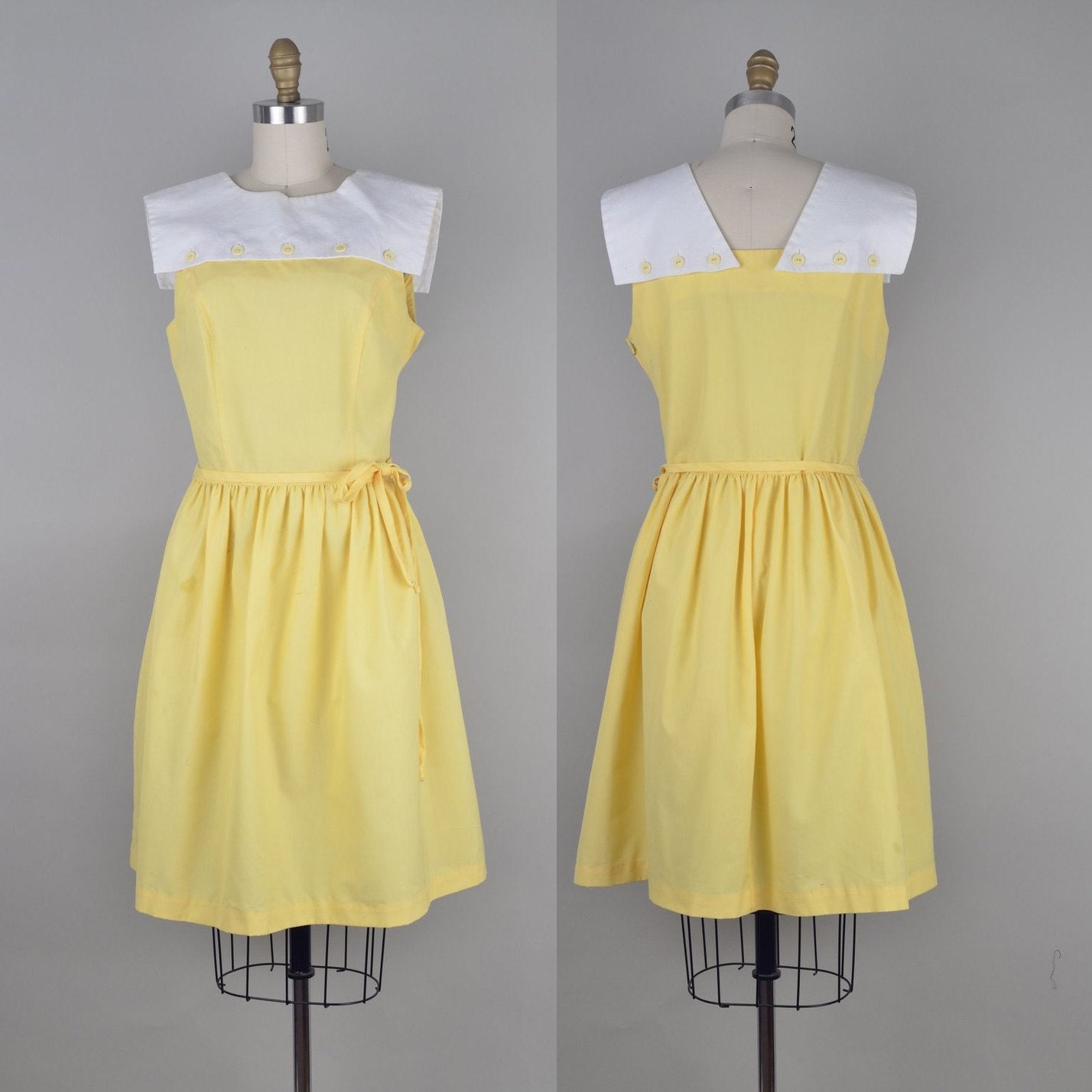 Vintage 1950s Yellow Sun Dress with White Sailor Collar