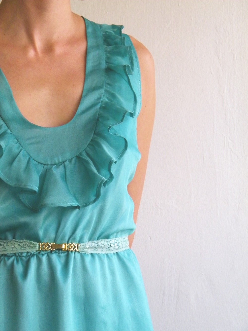 Goddess dress Vintage inspired with ruffles in light mint.
