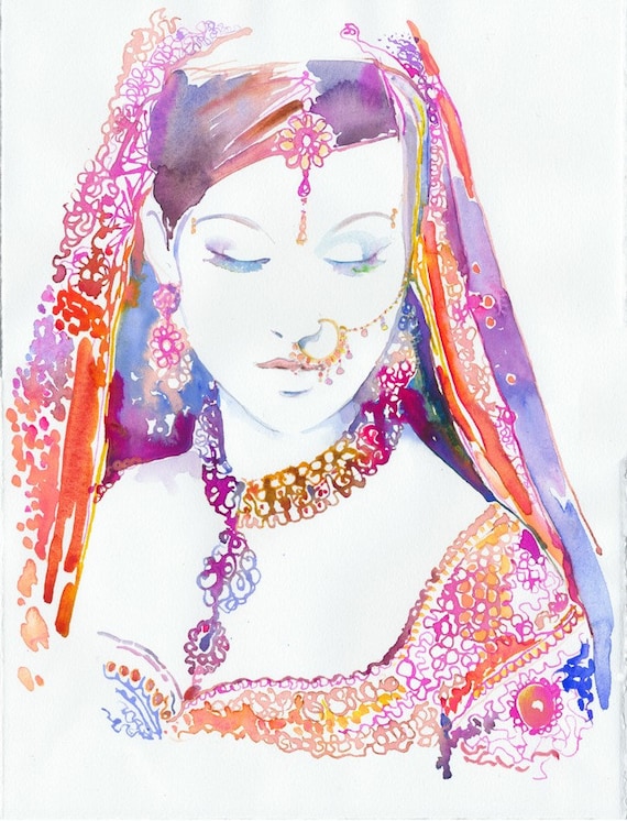 Watercolour Fashion Illustration - Indian Bride 4