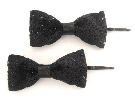 2 Black Lace Bow Bobby Pins