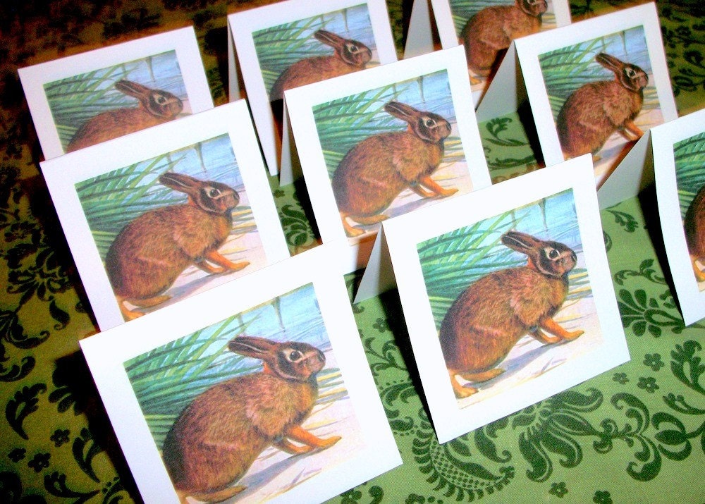 Small white fold over Easter Brown Rabbit note cards