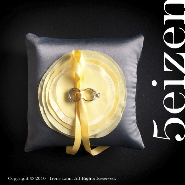 Lili Series III -Yellow Bloom and Dark Gray Wedding Ring Pillow