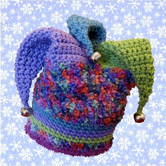Triple Jester Hat with Plum and Blue