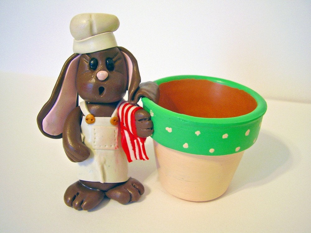 Polymer Clay Bunny Flower Pot Toothpick Holder