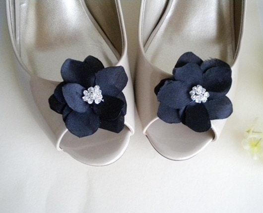 Glamourous shoe clips in Black Satin - handmade Bridal Weddings Party