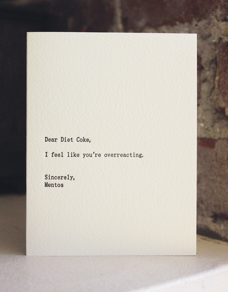 dear diet coke. letterpress card