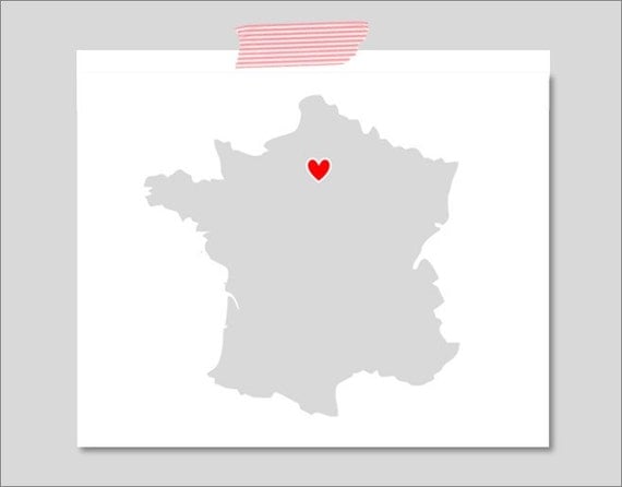 Personalized I Left My Heart In 8x10 Inch Art Print. French. France. Europe. Country. Map. Customized. Choose Your City.