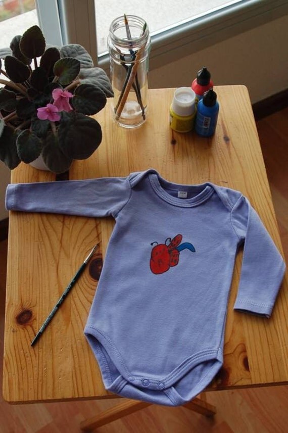 Spring Ladybug in mauve organic cotton long sleeve onesie size 3 months