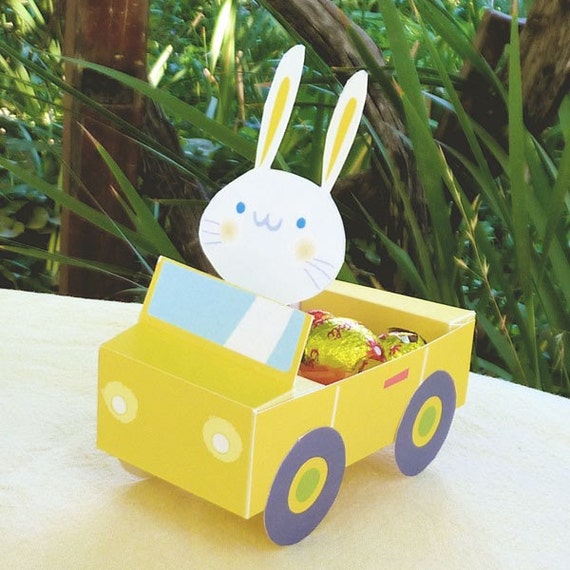 Easter party kit printable pdf favors and decor- bunny car rally