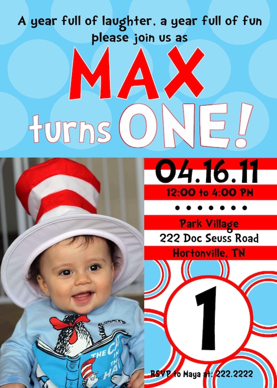 Dr. Seuss Custom 5x7 Red and turquoise Invitation