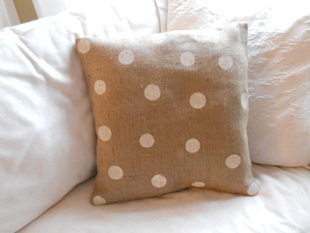 Cream Polka Dots and Burlap Pillow Slip