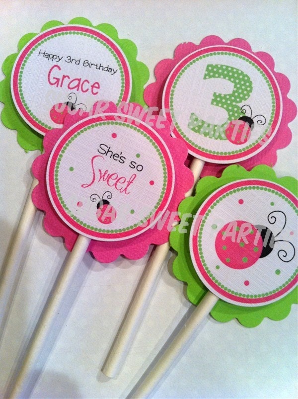 Pink and Green Ladybug Lollipop Favors (set of 12)