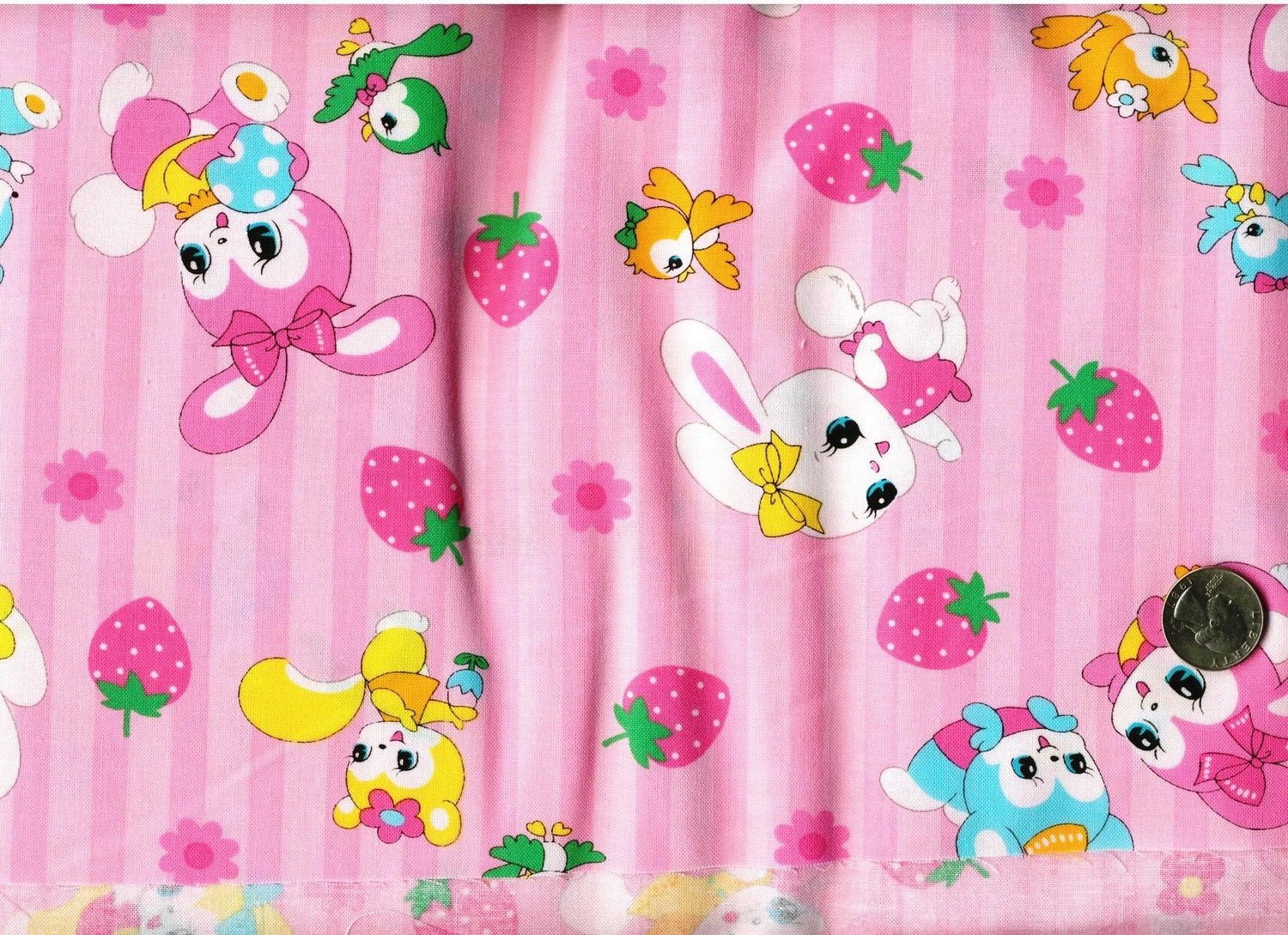 Half Yard Japanese Cotton Fabric Lecien Retro Playful Rabbits Stripes Pink