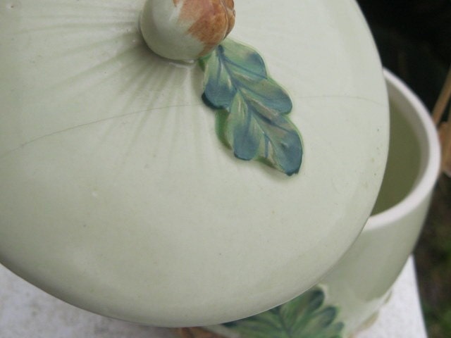 Vintage Ceramic covered Bisquit Barrel Wicker Handle, raised design