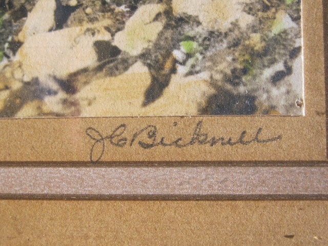 Antique Hand-colored Picture Signed by J. C. Bicknell  - Mt. Katahdin
