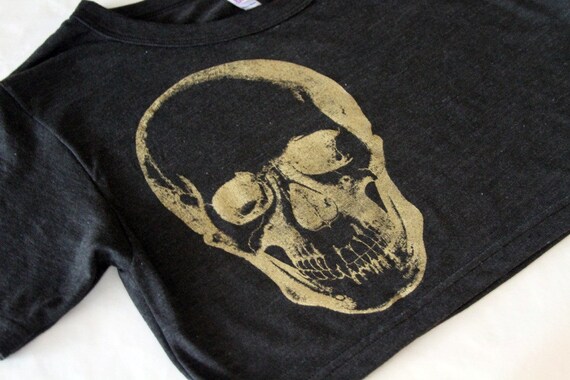 Cropped Tee -Golden Skull- American Apparel - One Size