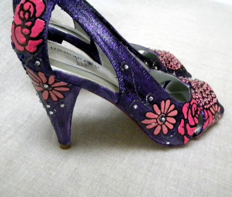 Wedding Shoes painted, not dyed glittery purple crystals Funky Karla