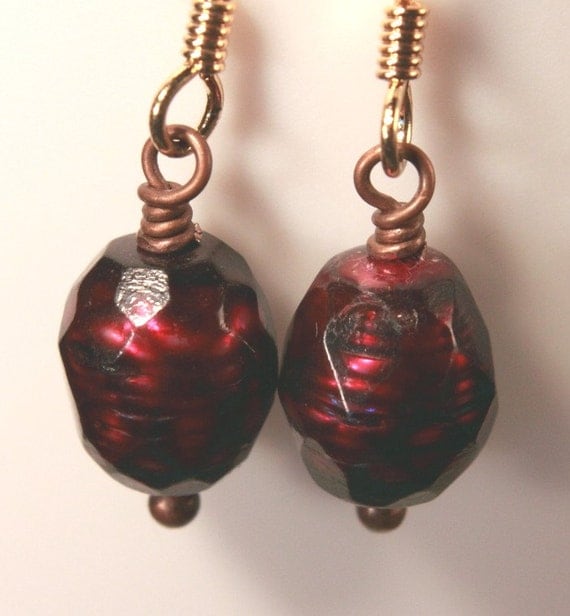 Persephone's Pomegranate Drops faceted fresh water pearls beaded dangle earrings