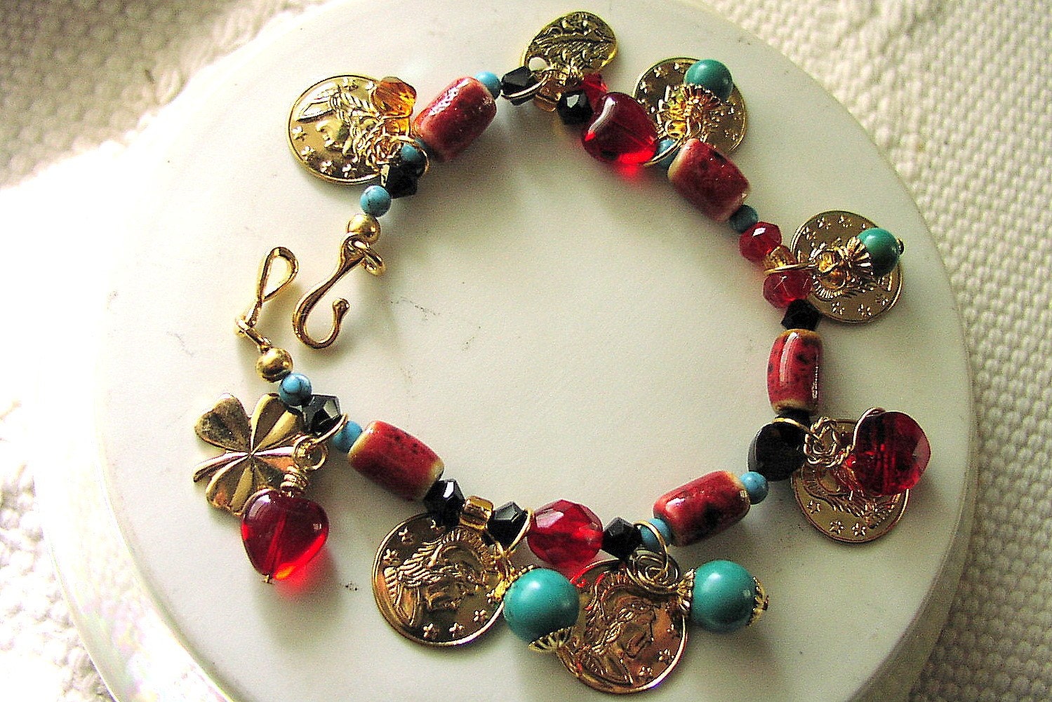 Love and Money  Turquoise and Red Coral Bracelet