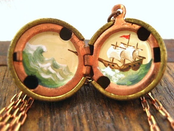 stormy sea ship. stormy sea ship. Ship on a Stormy Sea Hand-Painted Locket. From kharaledonne