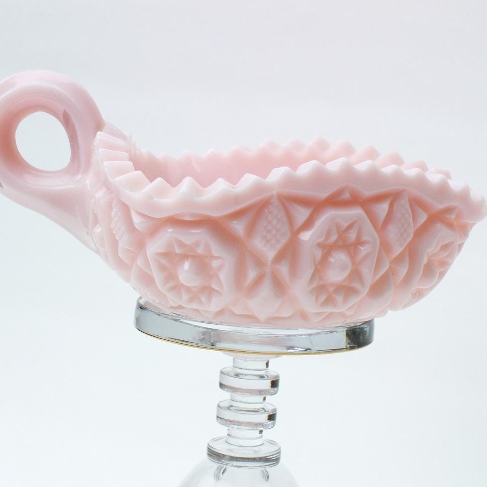 Depression Glass, Vintage McKee Glass Pink Glass Heart Shaped Nappy wHandle