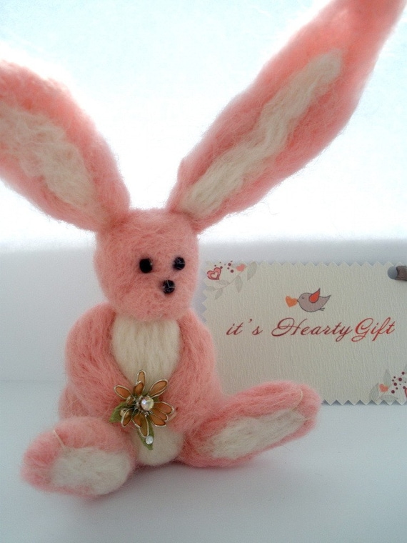 Adorable pink felt bunny for home decor or child's play