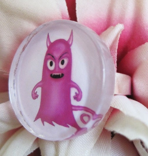 Little Hottie Pink and Cute Monster Glass Ring