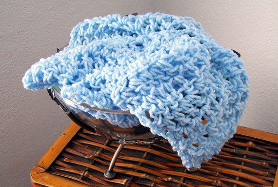 Handmade Crochet Baby Blue Lacey Wrap Newborn Photo Prop