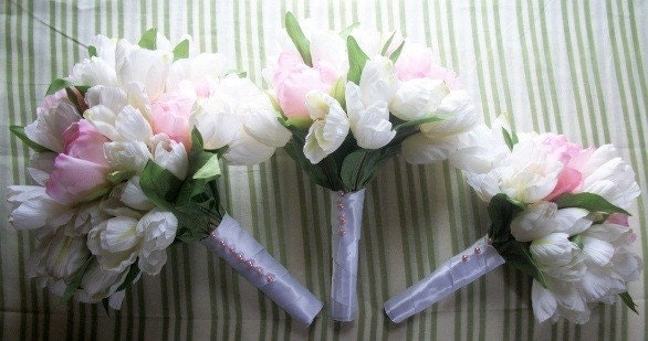 6 Pc. Pink Peony and White Tulip Bouquet Set