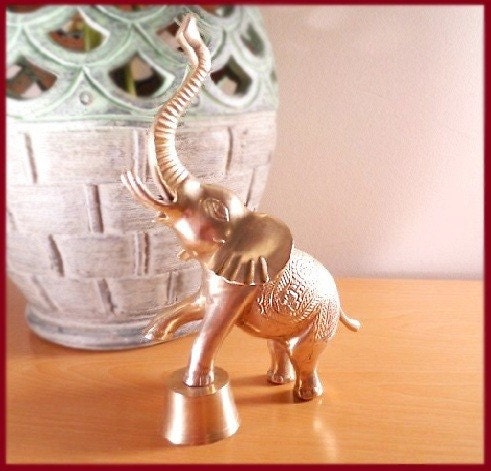 SALE Vintage Brass Elephant Handcrafted Ornate Antique Design Paisley Oriental Rug Engraved Brass