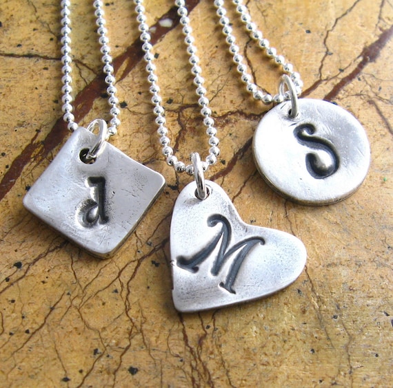 Personalized Silver Initial Necklace PMC Handstamped Fine Silver One Artisan Monogram