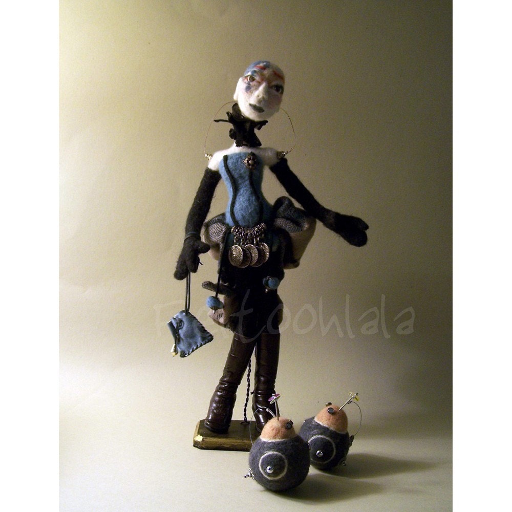 BLUE, Steampunk needle felted doll